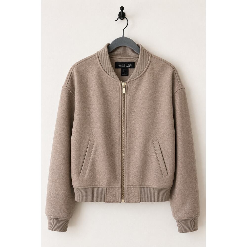 Rachel Zoe Taupe Brushed Bomber Jacket – Size Small - Picture 2 of 8